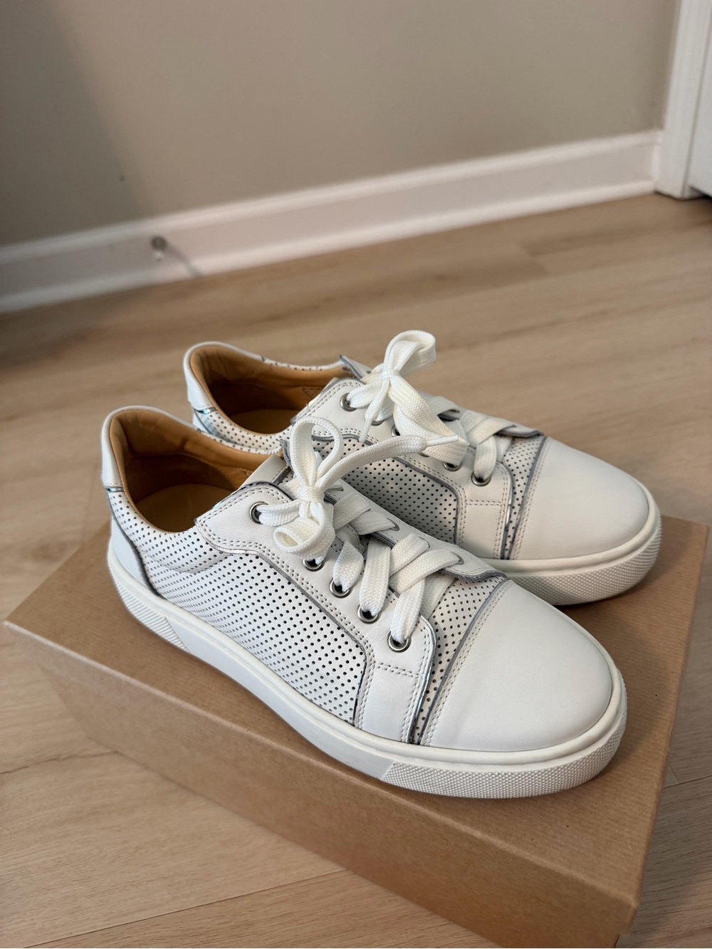 Christian Louboutin White Perforated Leather Low-Top Sneakers